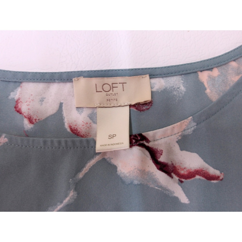 Loft Outlet Floral Ruffle Sleeve Blouse Top Blue Red White Women's PS / #7272 - Picture 5 of 5